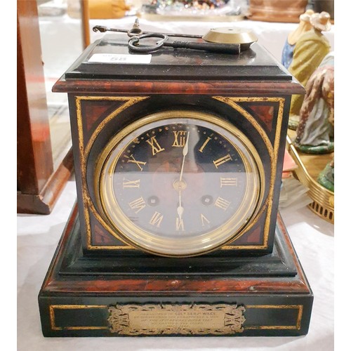 58 - A Victorian slate clock, with presentation plaque: 