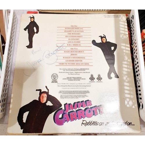 77 - A selection of vinyl LPs including Jasper Carrott, one of which is signed by Jasper Carrott together... 