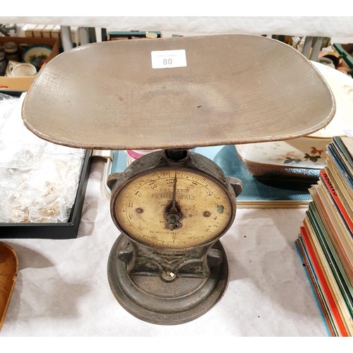 80 - An antique set of cast iron and brass Salter's family scales, height 30cm. No shipping. Arrange coll... 