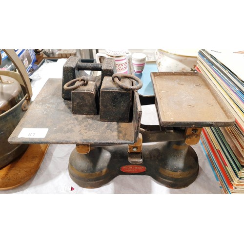 81 - A set of antique cast iron Wilcox and Walsh scales together with weights. No shipping. Arrange colle... 