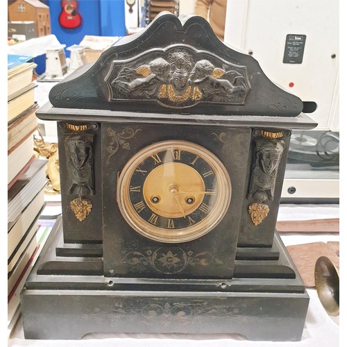 86 - A Victorian slate mantel clock, height 38cm. No shipping. Arrange collection or your own packer and ... 