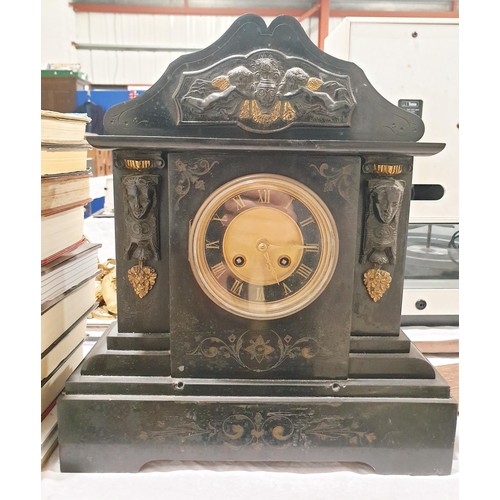 86 - A Victorian slate mantel clock, height 38cm. No shipping. Arrange collection or your own packer and ... 