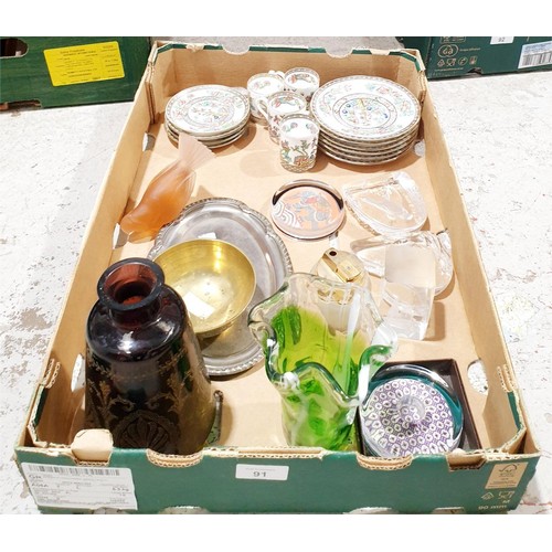 91 - A box of glass and china. No shipping. Arrange collection or your own packer and shipper, please. El... 