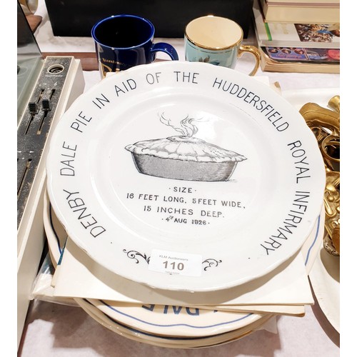 110 - A Denby Dale Pie memorabilia: a plate dated 4th August 1928 together with later plates, two cups and... 