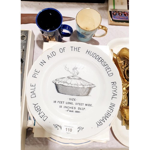 110 - A Denby Dale Pie memorabilia: a plate dated 4th August 1928 together with later plates, two cups and... 