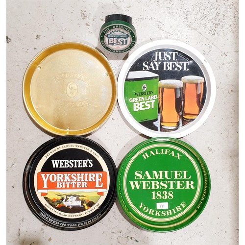 131 - Four vintage Webster's pub ashtrays together with a Webster's pump label. No shipping. Arrange colle... 