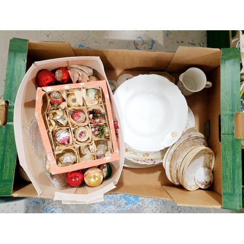 146 - Two boxes of ceramics and vintage Christmas decorations. No shipping. Arrange collection or your own... 