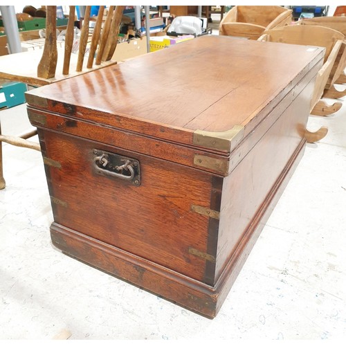 174 - An antique mahogany and brass bound chest with internal candle box and two drawers, 100x47x51cm. No ... 