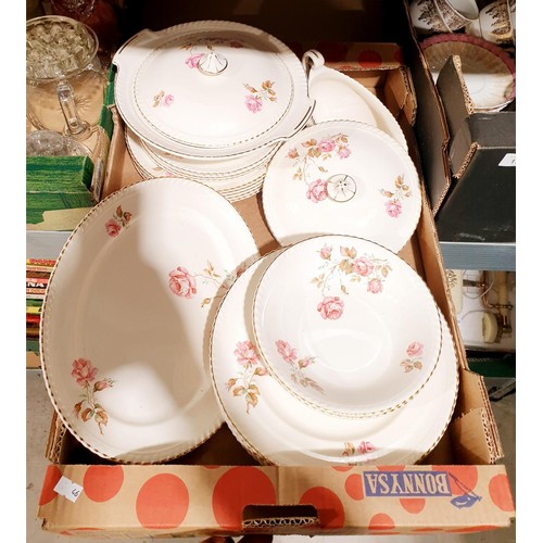 199 - Two boxes of tea and dinnerware including Johnson Bros Old English. No shipping. Arrange collection ... 