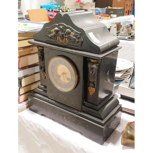 86 - A Victorian slate mantel clock, height 38cm. No shipping. Arrange collection or your own packer and ... 