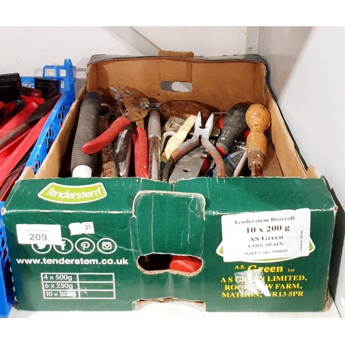 209 - Two boxes of tools including new in packet drill bits. No shipping. Arrange collection or your own p... 