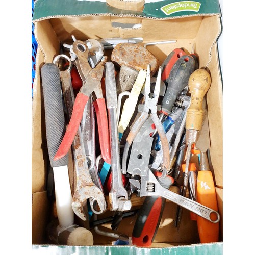 209 - Two boxes of tools including new in packet drill bits. No shipping. Arrange collection or your own p... 