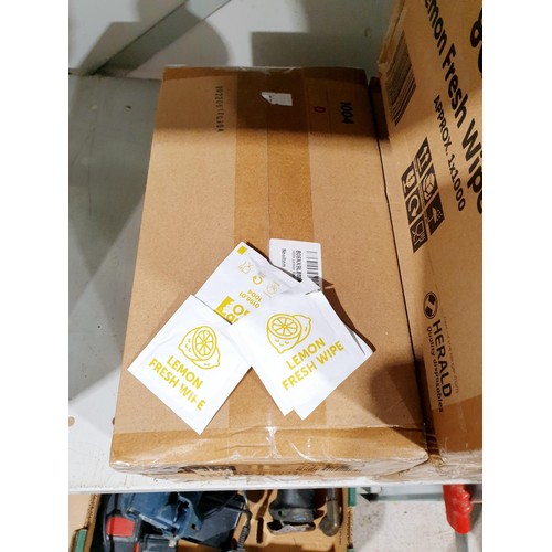 210 - Three boxes of lemon fresh wipe sachets. No shipping. Arrange collection or your own packer and ship... 