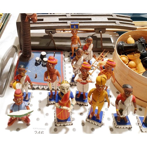 246 - A selection of wooden figures and a chess set, one piece missing. No shipping. Arrange collection or... 