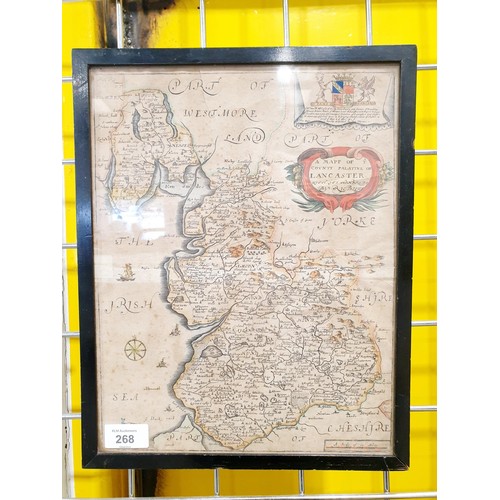 268 - An antique map of Lancashire by Richard Blome, 33x25.5cm. No shipping. Arrange collection or your ow... 