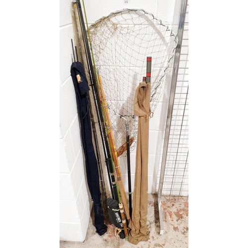 270 - A selection of fishing gear including a Hardy's Match Quest 14', a Shakespeare Specimen Pike 1855-33... 