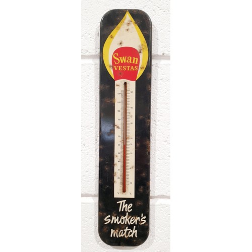 271 - A vintage tin Swan Vesta advertising thermometer, length 37.5cm. UK shipping £14.