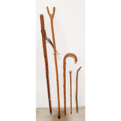 298 - Two walking staffs, a walking stick, a swagger stick and a monkey's tail. No shipping. Arrange colle... 