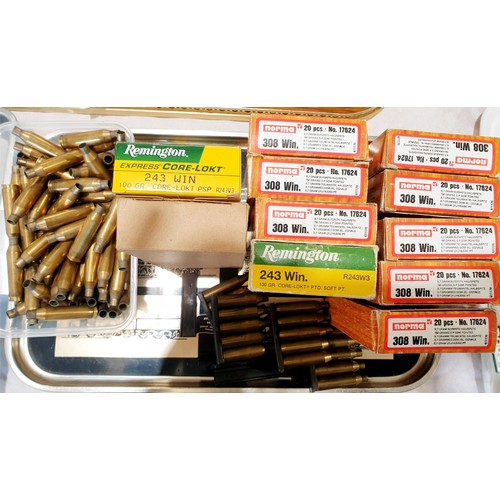 314 - Fired 308 and 243 calibre brass bullet cases. UK shipping £14.