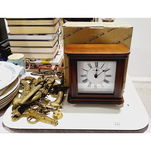 111 - A William Widdop clock, height 20cm together with metal ware. No shipping. Arrange collection or you... 