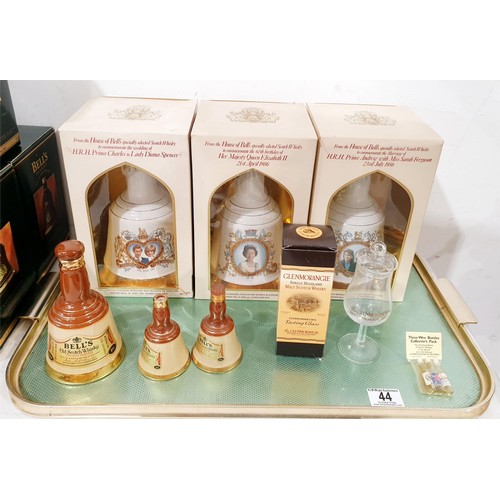 44 - A selection of empty Wade Scotch Whisky decanters and a Glenmorangie tasting glass. No shipping. Arr... 