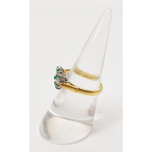 46 - A hallmarked 18ct gold emerald and diamond dress ring, gross weight 3.8g, size L. UK shipping £14.