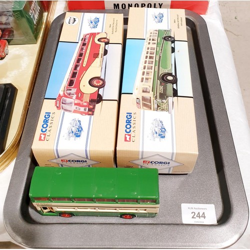 244 - Two boxed Corgi Classics coaches and a loose bus. UK shipping £14.