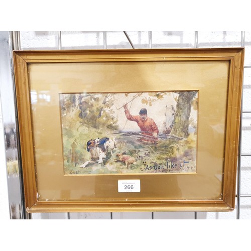 266 - Arthur W. Strutt: A Hunting Scene, watercolour, signed lower left and dated 1887, 13.5cmx22.5cm. No ... 