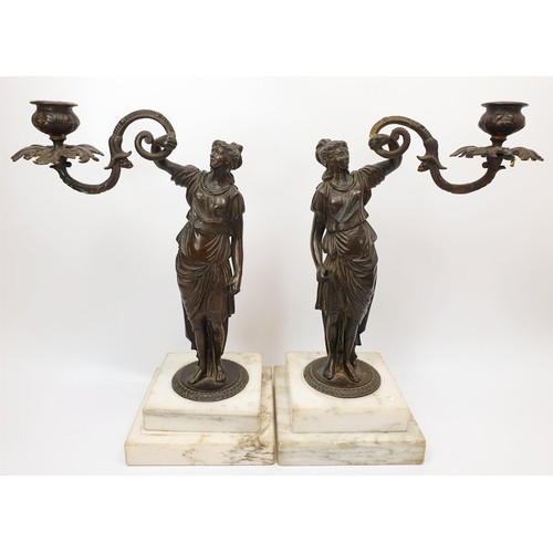 270 - A pair of Victorian bronze and marble candle holders, height 29.5cm. No Shipping. Arrange collection... 