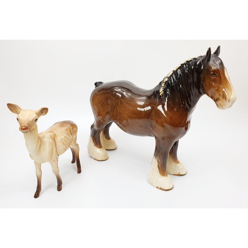 280 - A Beswick model of a shire horse, height 21.5cm together with a Beswick model of a doe. No Shipping.... 