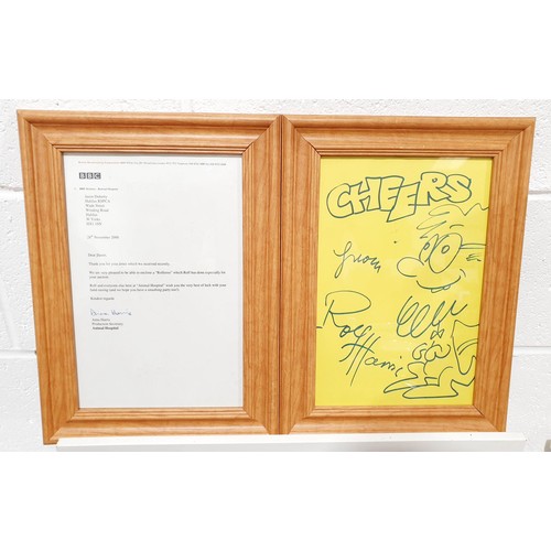 288 - Rolf Harris: a signed Rolferoo drawing together with a accompanying BBC letter, 29cmx19cm. No Shippi... 