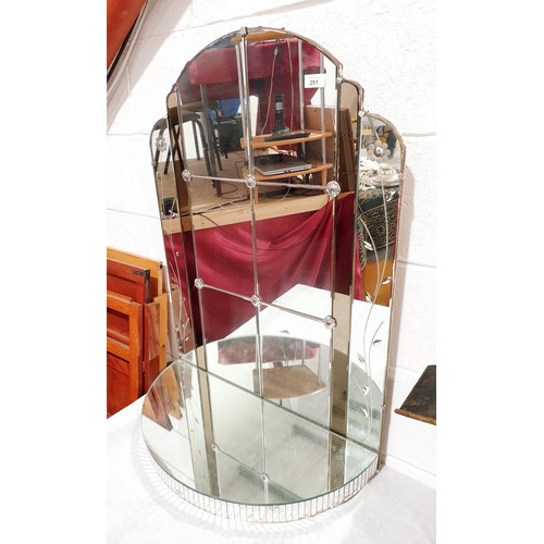 291 - A vintage panelled and etched mirror console, height 88cm, A/F. No Shipping. Arrange collection or y... 