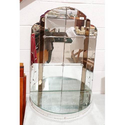 291 - A vintage panelled and etched mirror console, height 88cm, A/F. No Shipping. Arrange collection or y... 