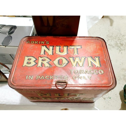 nut brown tobacco A vintage Adkin's Nut Brown tobacco tin, width 222mm togethe