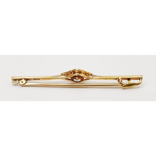 29 - A 15ct diamond brooch, width 5.5cm, gross weight 2.9g. UK shipping £14.