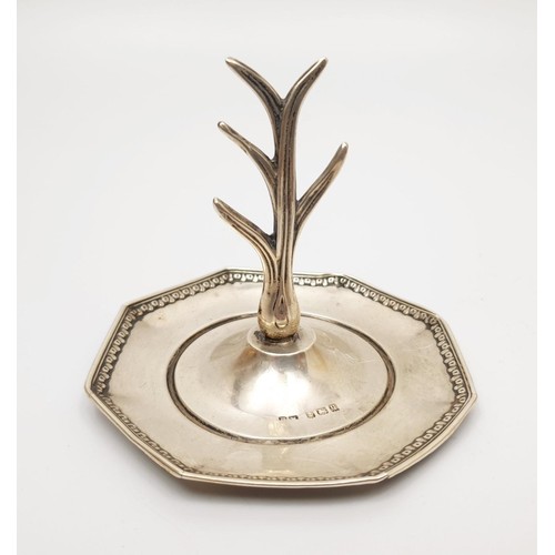 43 - A hallmarked silver ring stand and dish, height 7.5cm, weight 26g, Birmingham 1915. UK shipping £14.