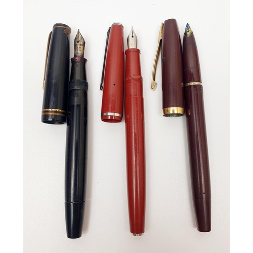 51 - Three vintage fountain pens: a Parker with a 14ct gold nib, a Shaffer and Platignum Silverline. UK s... 