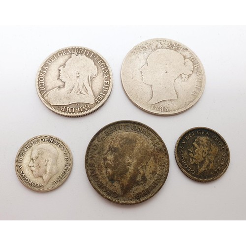 53 - Four Victorian and later silver content coins together with other British coinage. UK shipping £14.