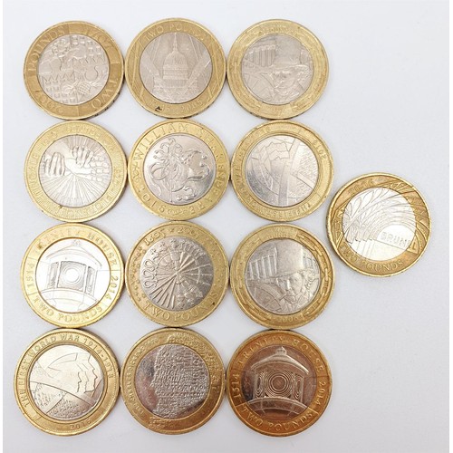 54 - Thirteen collectable £2 coins and fourteen collectable 50p coins. UK shipping £14.