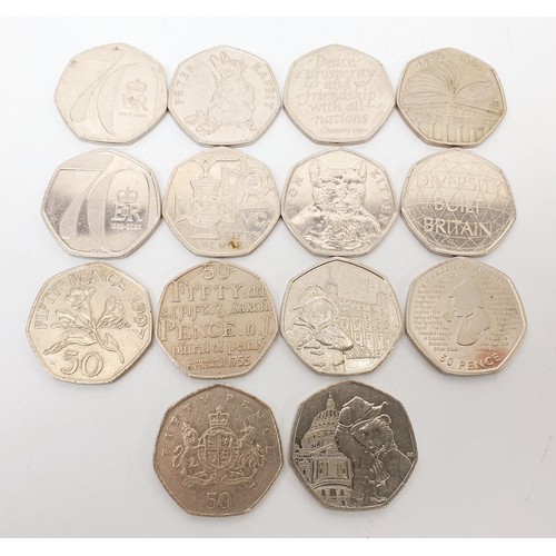 54 - Thirteen collectable £2 coins and fourteen collectable 50p coins. UK shipping £14.