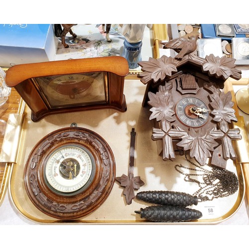 58 - A cuckoo clock, case length 28cm, a vintage Tempora mantel clock and a barometer. No shipping. Arran... 