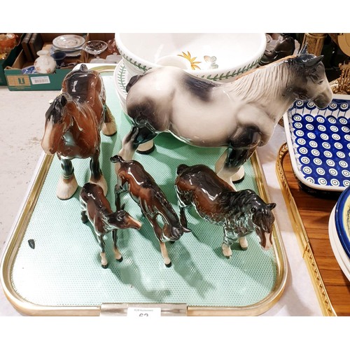 62 - Four Beswick model animals, one A/F, one other model animal and Portmeirion and Woods ceramics. No s... 