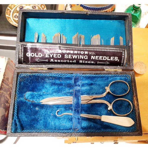 71 - A cantilever sewing box which is A/F and contents together with a vintage sewing kit. No shipping. A... 