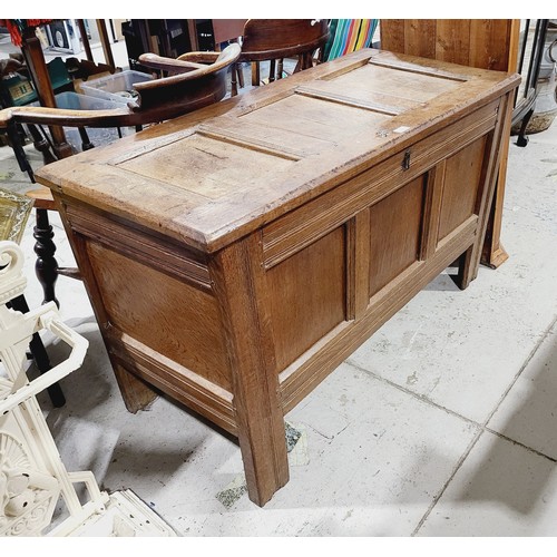 161 - An antique oak panelled coffer, 113x52x67cm. No shipping. Arrange collection or your own packer and ... 