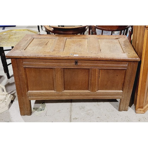 161 - An antique oak panelled coffer, 113x52x67cm. No shipping. Arrange collection or your own packer and ... 