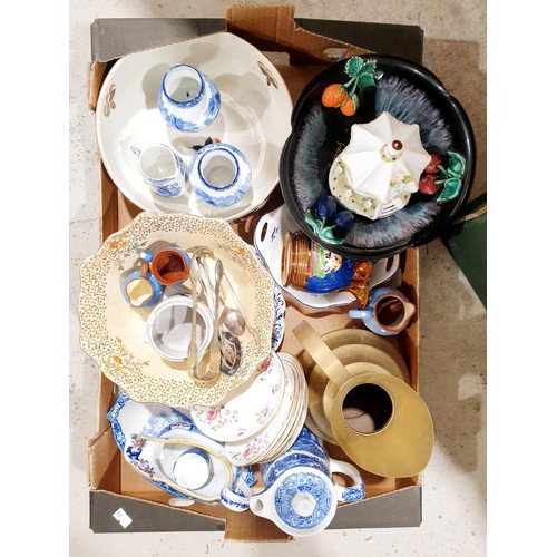 90 - A box of ceramics and metal ware including Carltonware. No shipping. Arrange collection or your own ... 