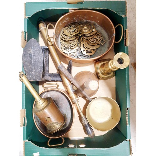 93 - A box of metal ware including a clockwork spit turner, which is A/F. No shipping. Arrange collection... 