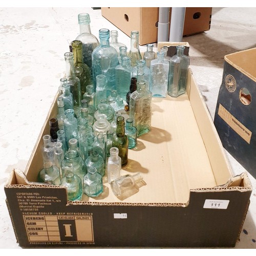 111 - A box of antique and vintage bottles. No shipping. Arrange collection or your own packer and shipper... 