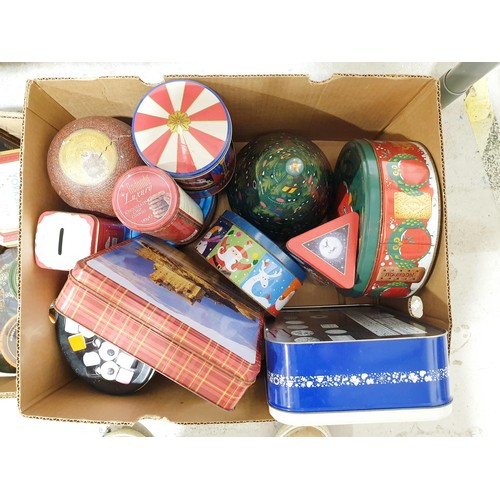 117 - Two boxes of tins including a Riley's of Halifax Chewing Nuts and two musical. No shipping. Arrange ... 