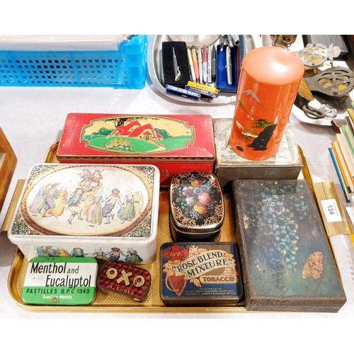 124 - A selection of vintage tins including two C.W.S. tins. UK shipping £14.